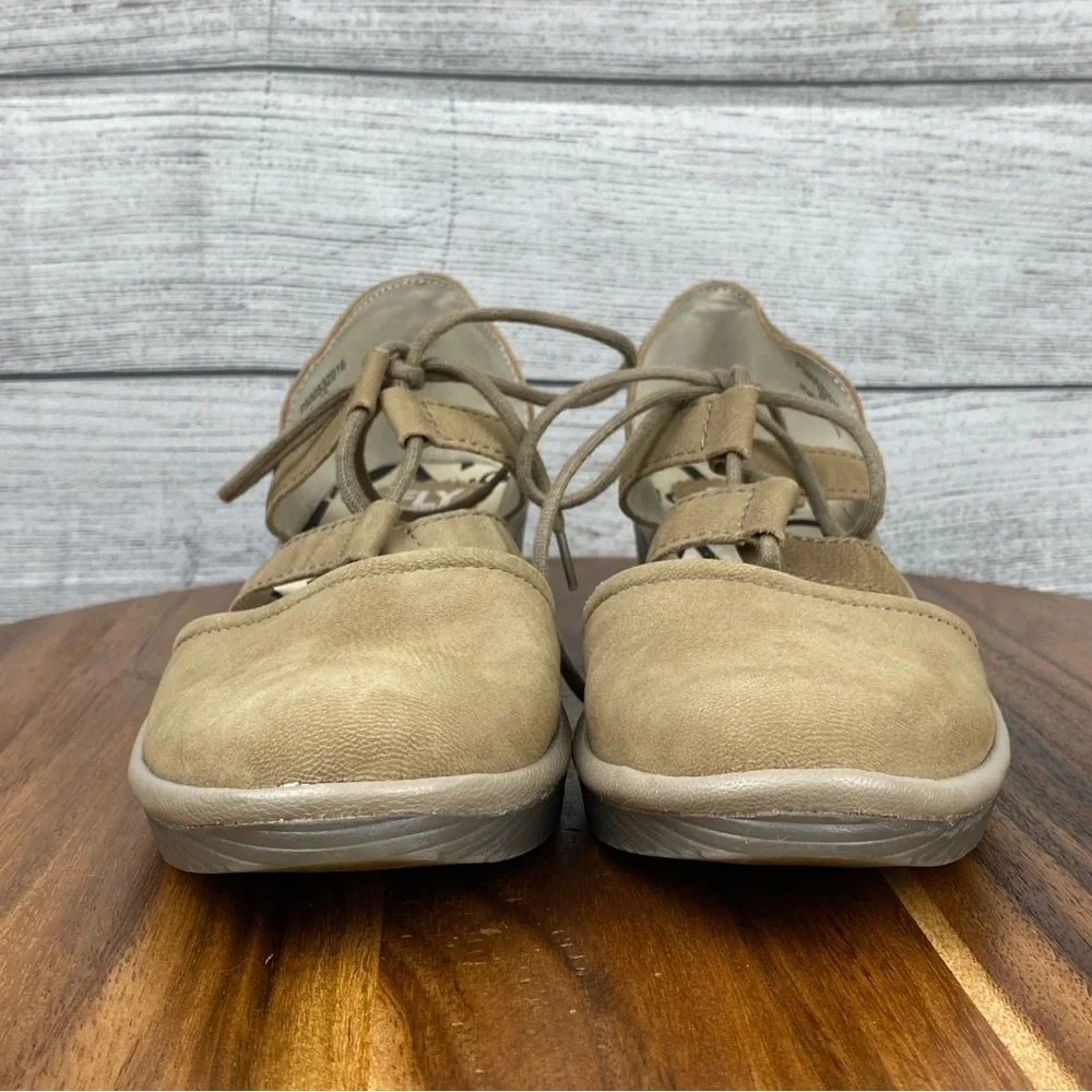 Fly London Poma Tan Nubuck Leather Lace Up Wedges Women’s Shoe Size 8.5 EU 39